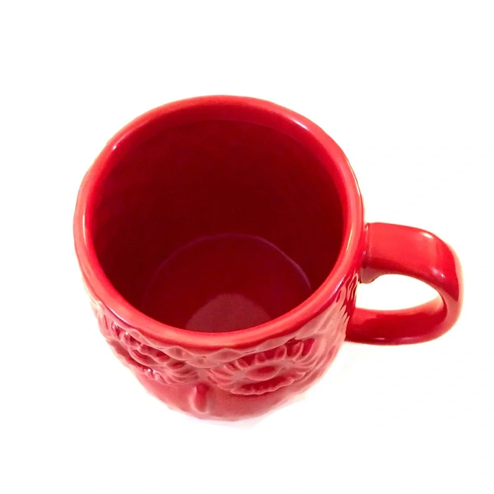 Red Embossed Night Owl Coffee Mug- Ceramic 20 Oz.